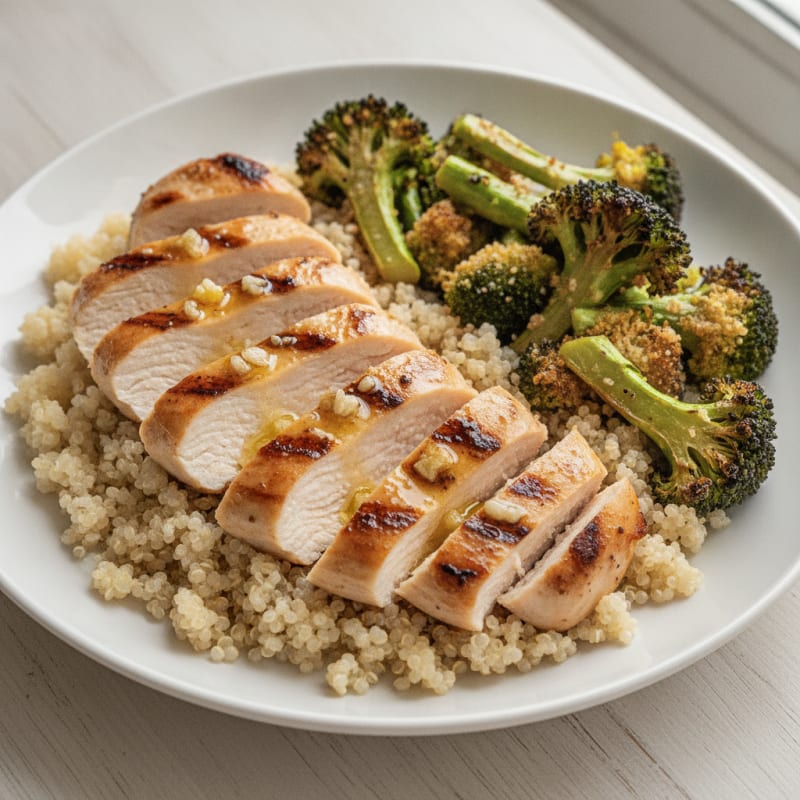Grilled Chicken Breast with Quinoa and Roasted Broccoli