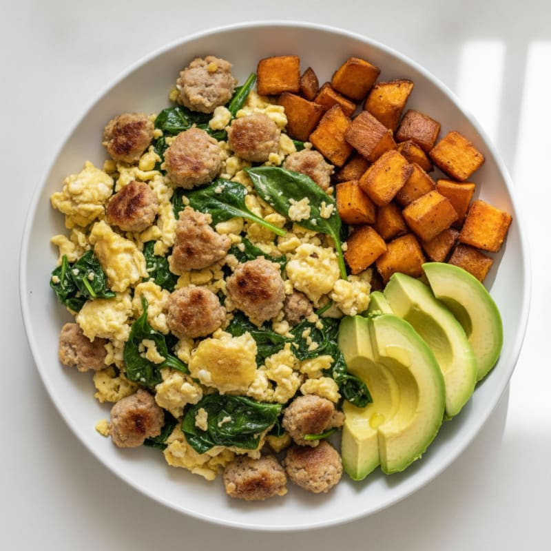 Egg White and Turkey Sausage Scramble with Spinach