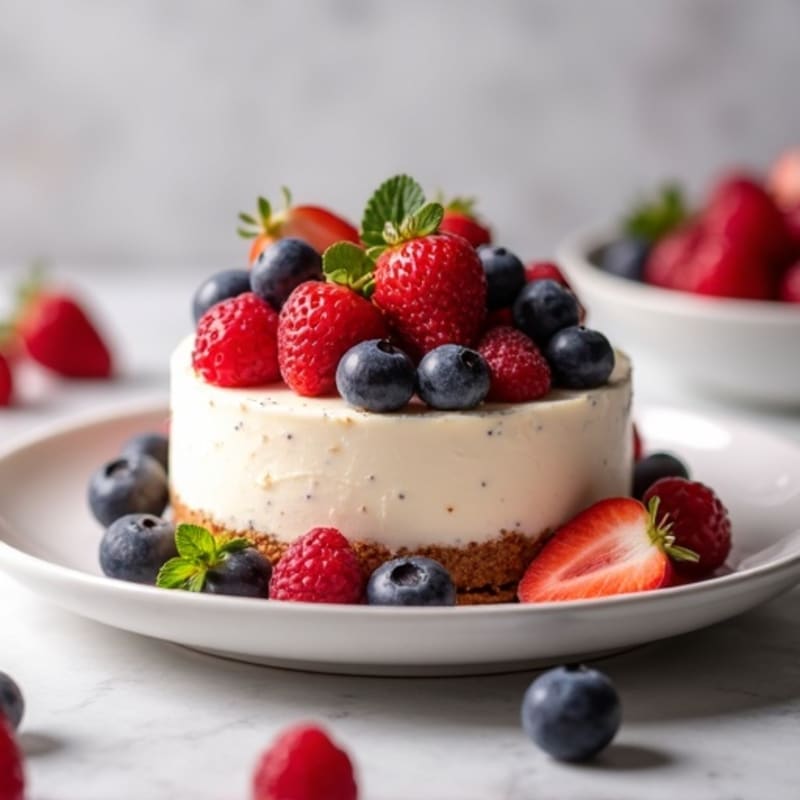 Greek Yogurt Protein Cheesecake with Mixed Berries