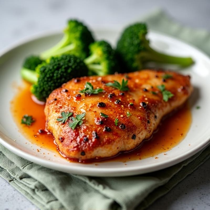 Crispy Baked Chicken with Spicy Garlic Glaze and Fresh Broccoli