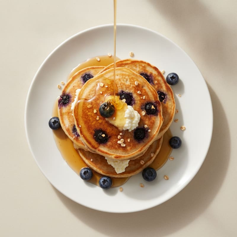Blueberry Ricotta Pancakes with Maple Syrup