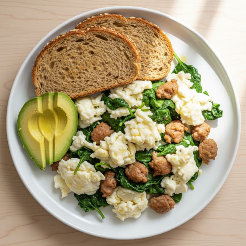 Egg White Scramble with Spinach and Turkey Sausage