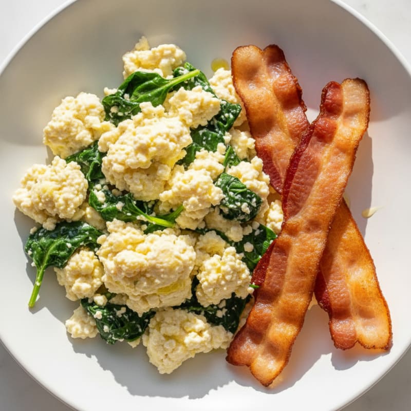 Cottage Cheese Scramble with Spinach and Turkey Bacon