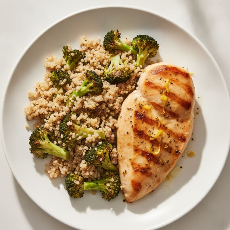 Grilled Chicken Breast with Roasted Broccoli and Quinoa