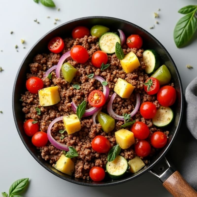 Herb-Seasoned Lean Ground Beef Skillet with Roasted Vegetables