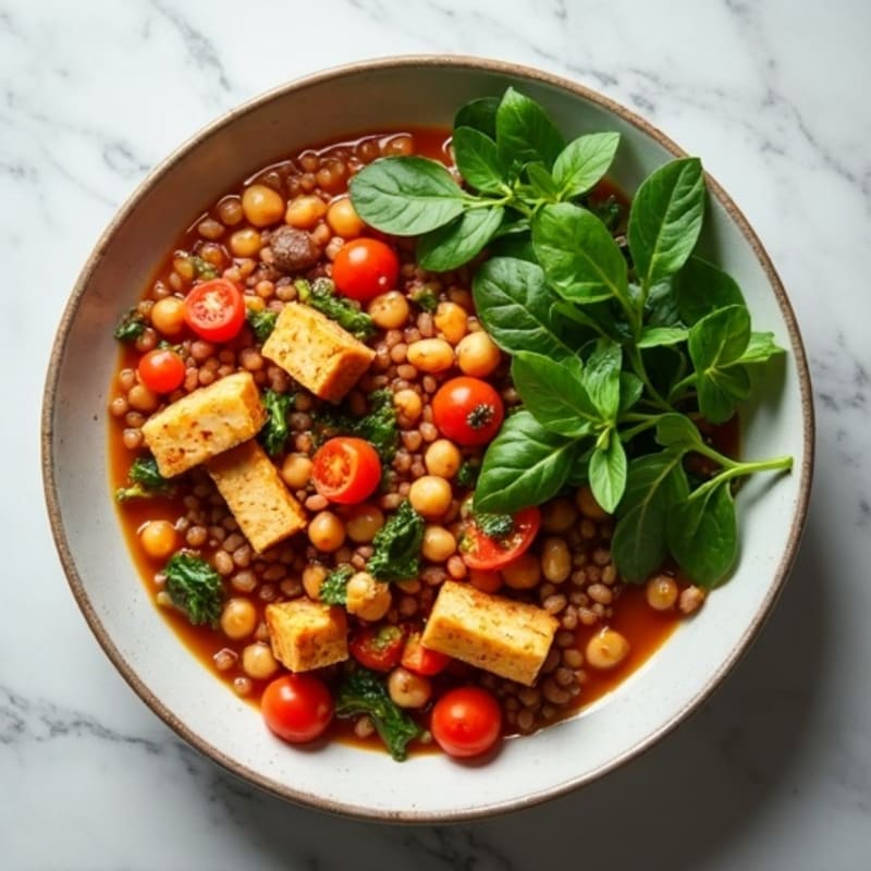 Lentil and Chickpea Stew with Leafy Greens and Hemp Seeds