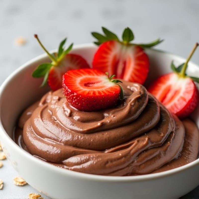 Creamy Chocolate Protein Pudding with Sliced Strawberries