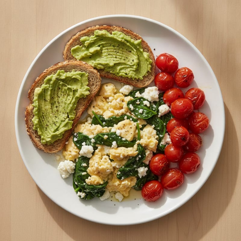 Cottage Cheese Scramble with Spinach and Cherry Tomatoes