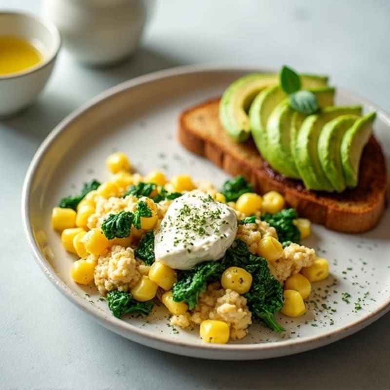 Egg White and Spinach Scramble with Cottage Cheese and Sliced Turkey