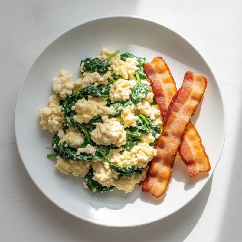 Cottage Cheese Scramble with Spinach and Turkey Bacon