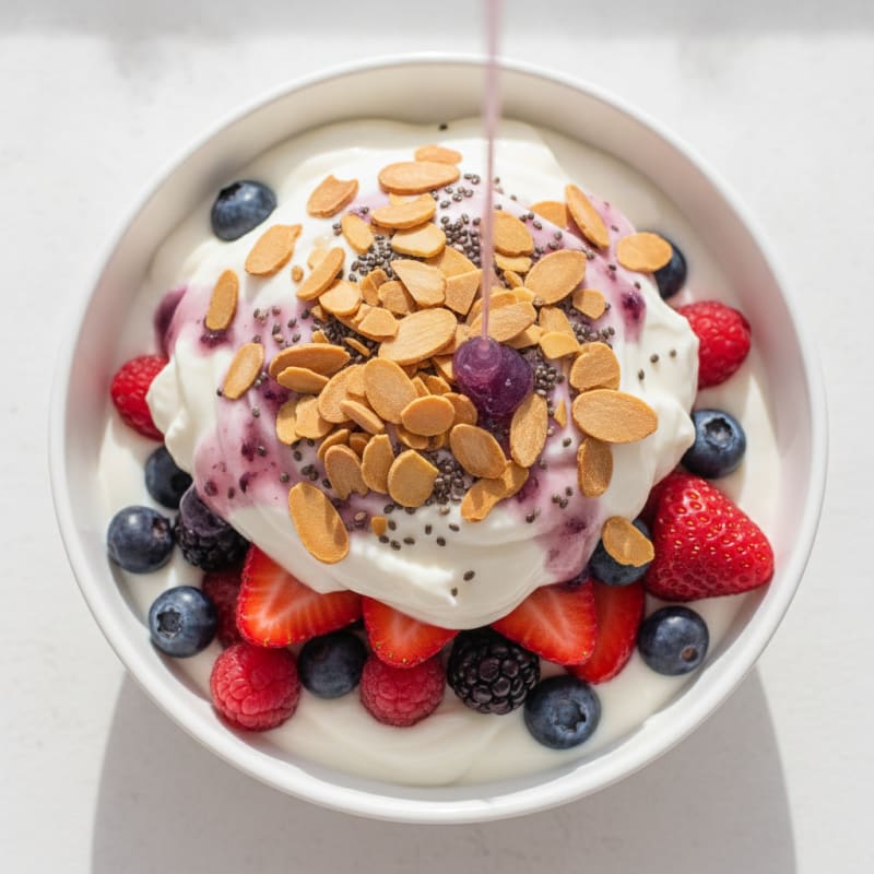 Greek Yogurt Protein Parfait with Mixed Berries and Almonds