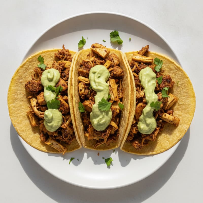 Jackfruit Carnitas Tacos with Avocado Crema