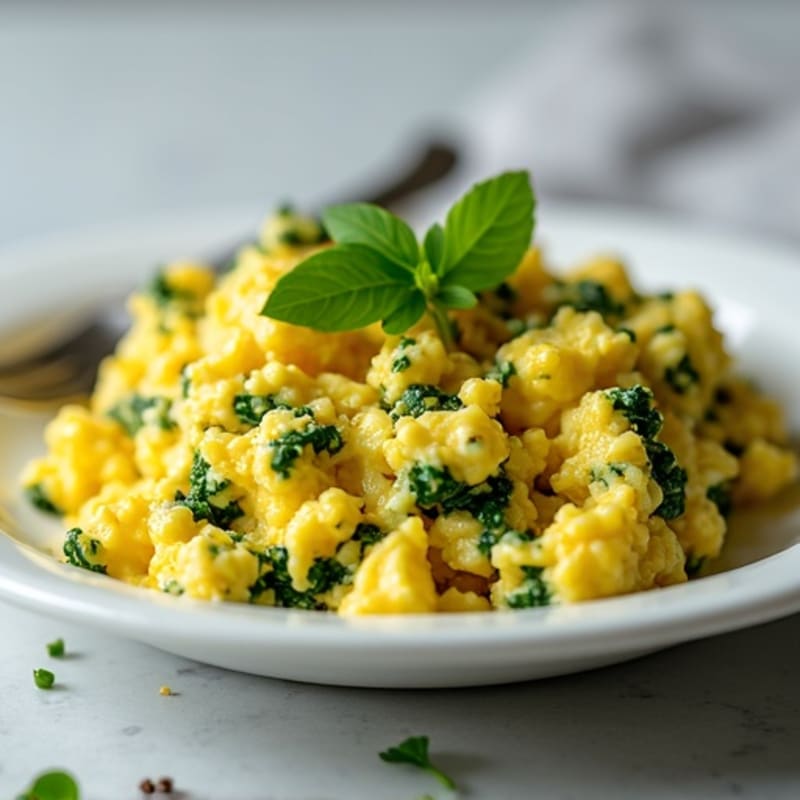 Fluffy Scrambled Eggs with Fresh Spinach and Herbs
