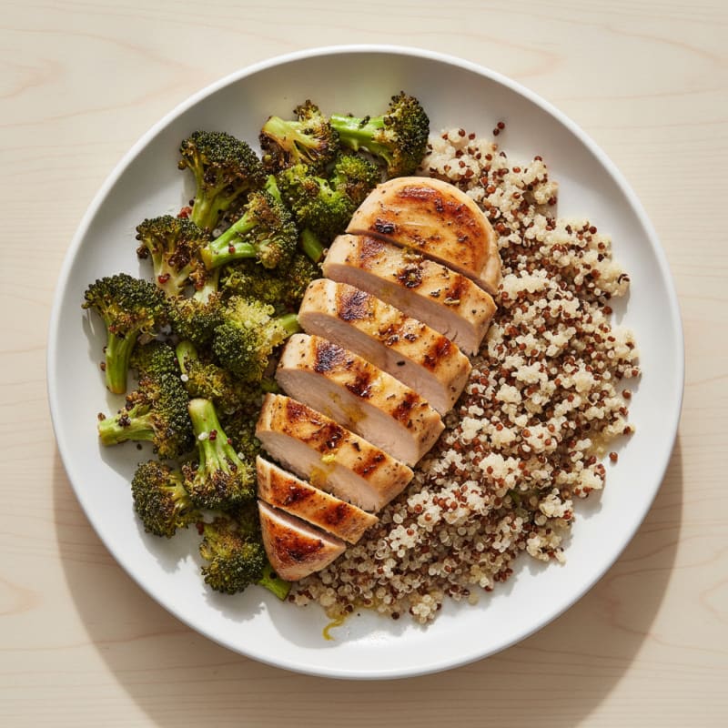 Grilled Chicken Breast with Roasted Broccoli and Quinoa
