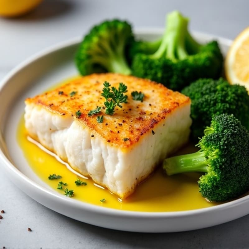 Seared Cod with Steamed Broccoli and Lemon Zest
