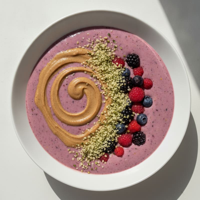 Silky Tofu Protein Smoothie Bowl with Hemp Seeds and Almond Butter