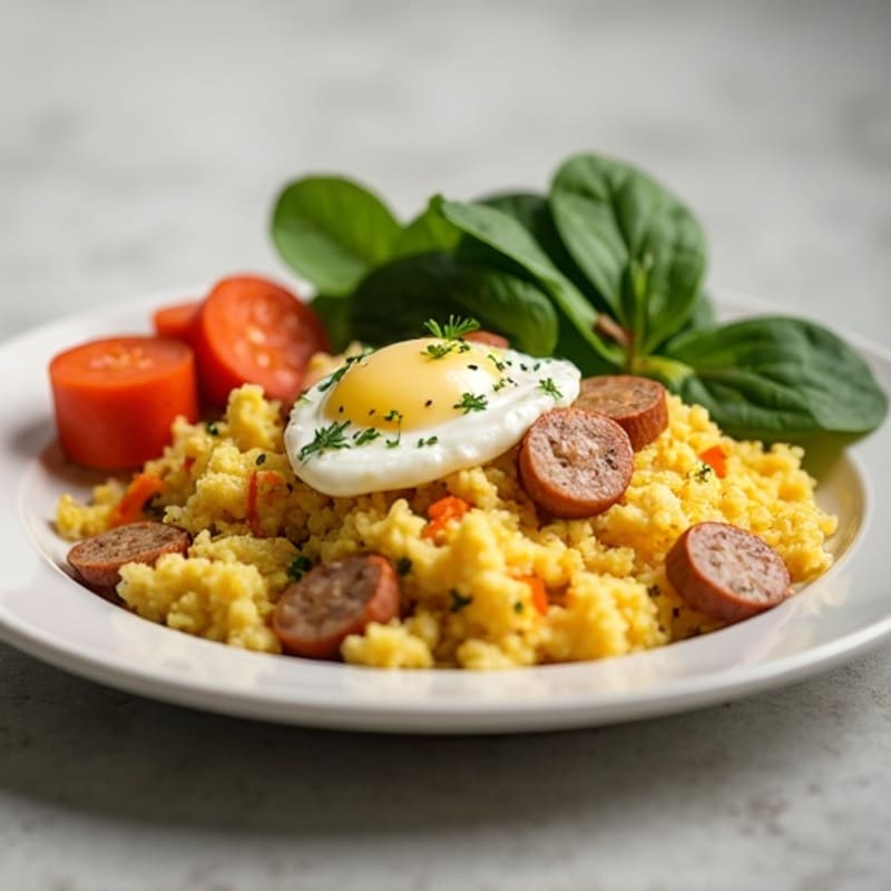 Egg White Scramble with Turkey Sausage and Roasted Sweet Potato