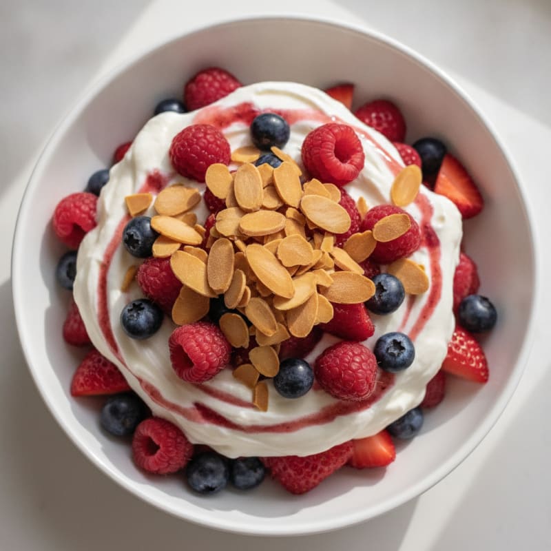 Greek Yogurt Protein Parfait with Mixed Berries and Almonds