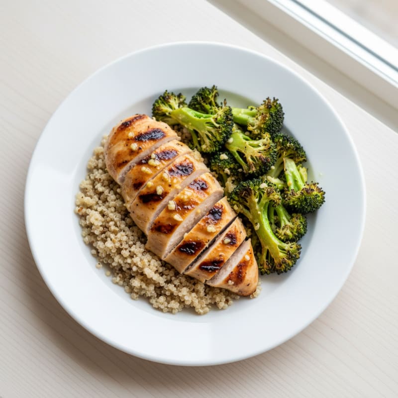 Grilled Chicken Breast with Quinoa and Roasted Broccoli