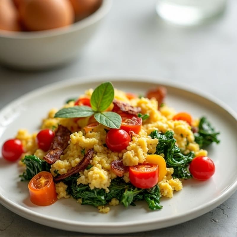 Egg White Veggie Scramble with Turkey Bacon