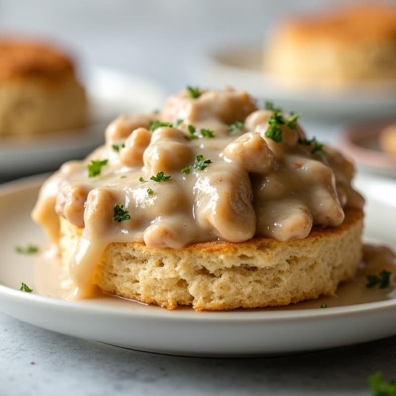 Creamy Chicken Sausage Gravy with Fluffy Whole Wheat Biscuits