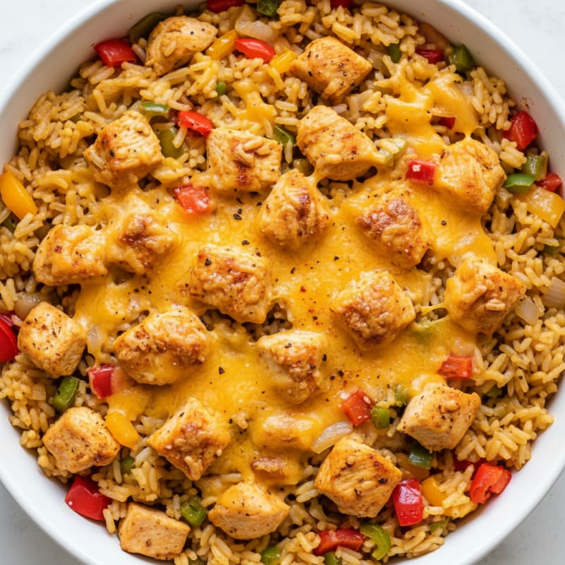 Cheesy Chicken and Pepper Rice Bake