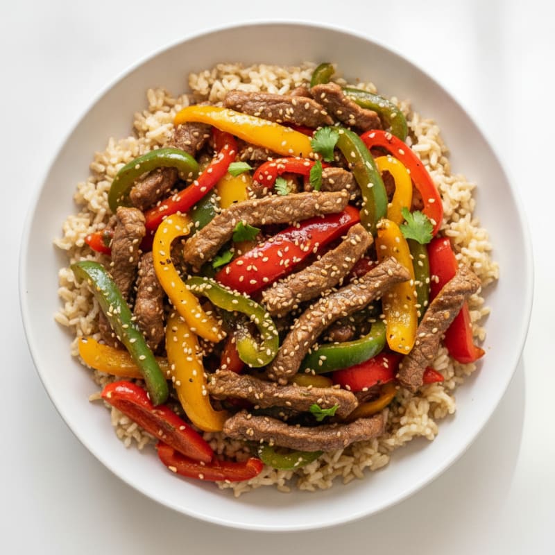 Lean Beef Stir-Fry with Bell Peppers and Brown Rice