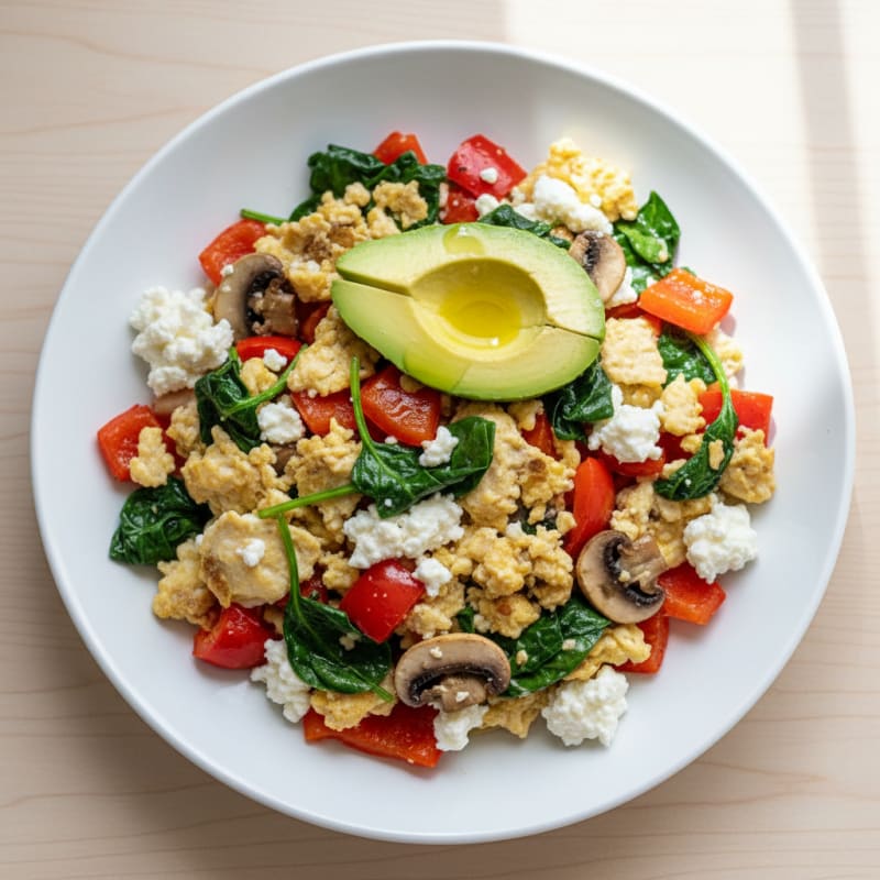 Egg White Veggie Scramble with Cottage Cheese