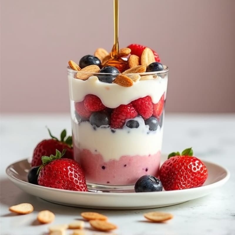 Greek Yogurt Protein Parfait with Mixed Berries and Almonds