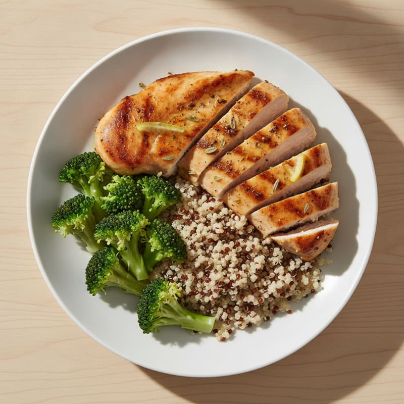 Grilled Chicken Breast with Quinoa and Steamed Broccoli