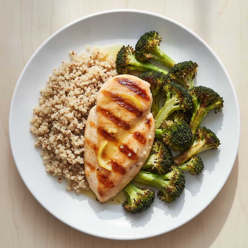 Grilled Chicken Breast with Roasted Broccoli and Quinoa