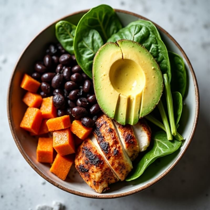 Roasted Sweet Potato and Black Bean Bowl with Creamy Avocado