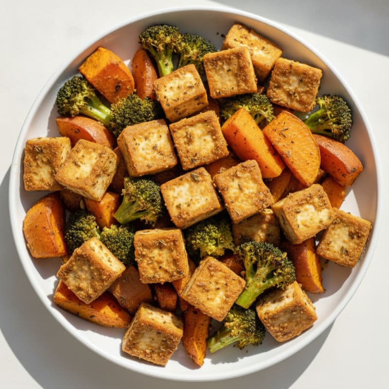 Herb-Roasted Tofu with Roasted Sweet Potato and Broccoli