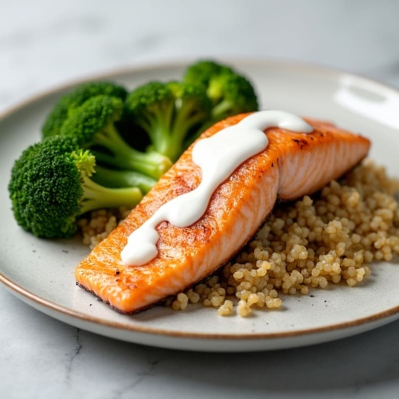 Seared Salmon with Steamed Broccoli and Quinoa