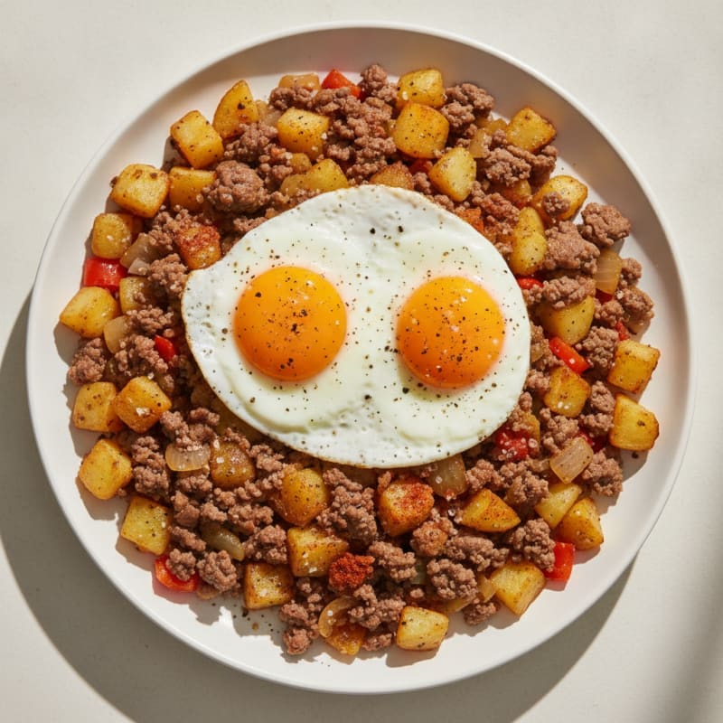Ground Beef and Potato Hash with Eggs