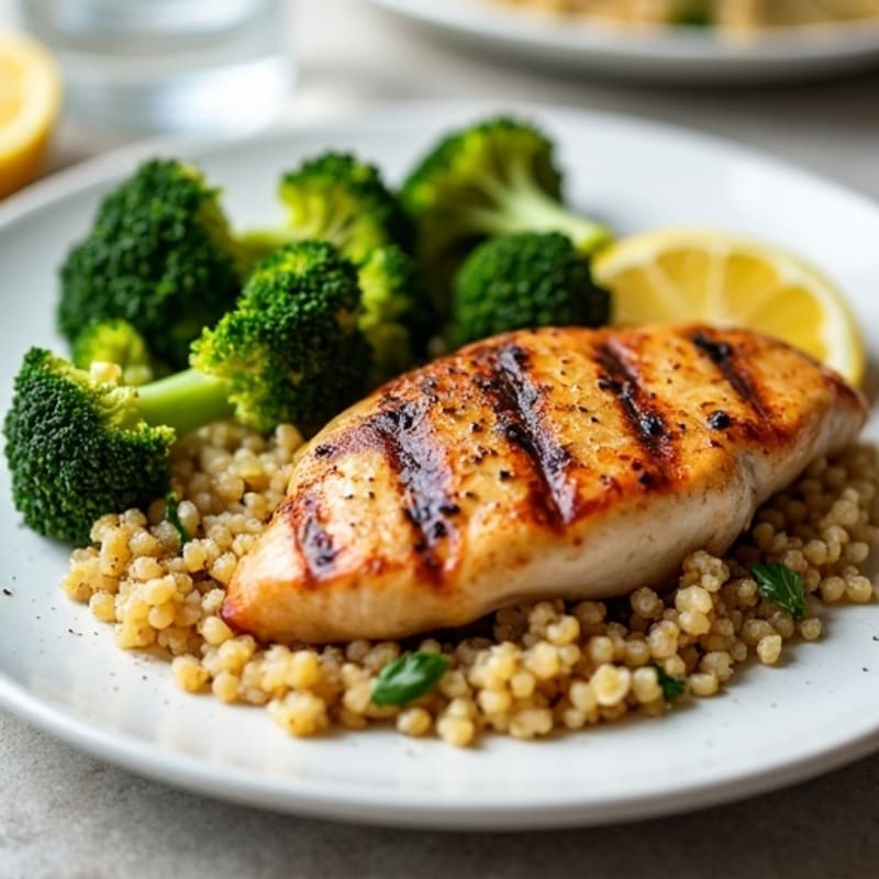 Grilled Chicken Breast with Quinoa and Roasted Broccoli