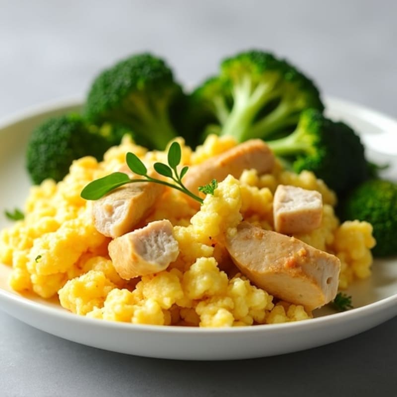 Egg White and Chicken Breast Scramble with Steamed Broccoli