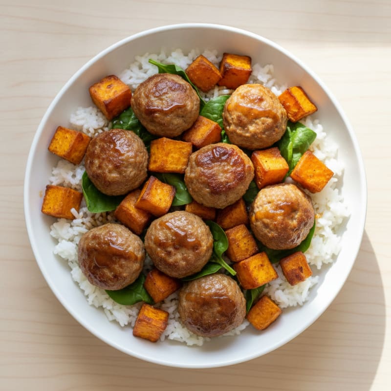 Turkey Meatball and Sweet Potato Rice Bowl