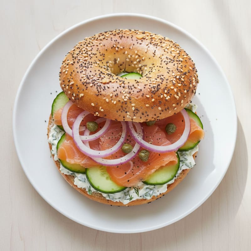 Smoked Salmon Everything Bagel Sandwich