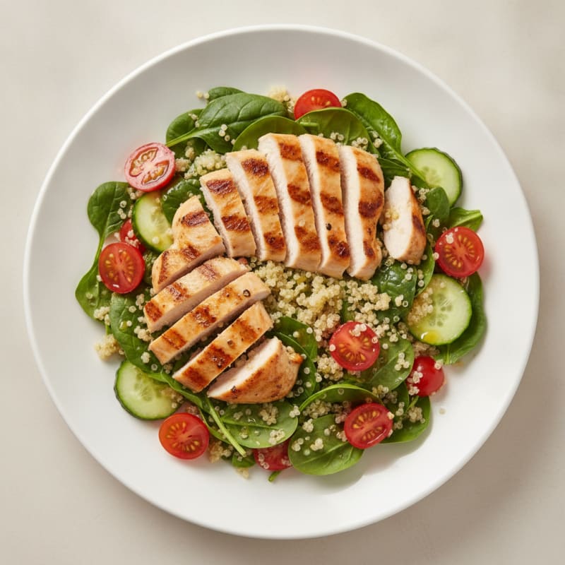 Grilled Chicken and Quinoa Salad with Spinach and Lemon Vinaigrette