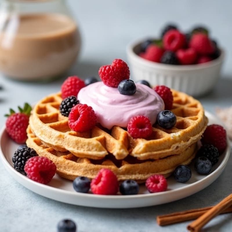 Crispy Protein Waffles with Creamy Berry Yogurt