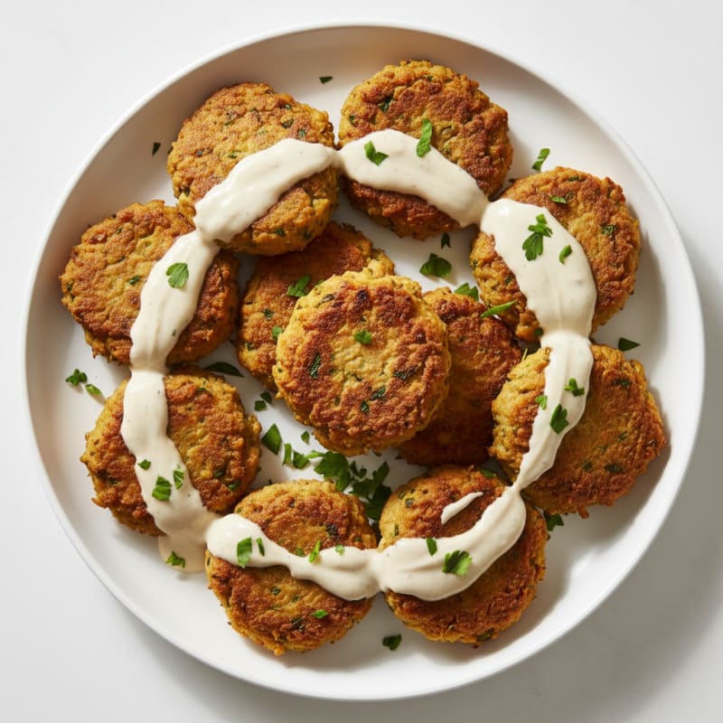 Crispy Turkey and Chickpea Falafel with Tahini Yogurt