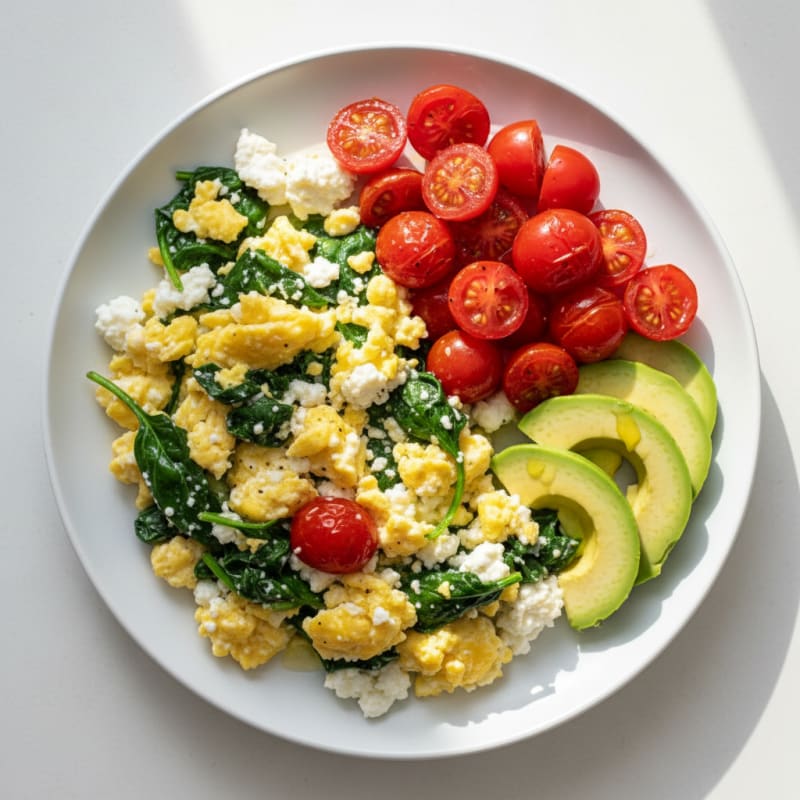 Cottage Cheese Scramble with Spinach and Cherry Tomatoes