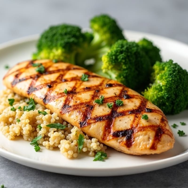 Grilled Chicken Breast with Quinoa and Roasted Broccoli