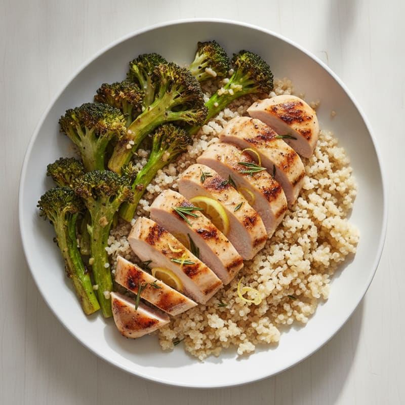 Grilled Chicken Breast with Quinoa and Roasted Broccoli