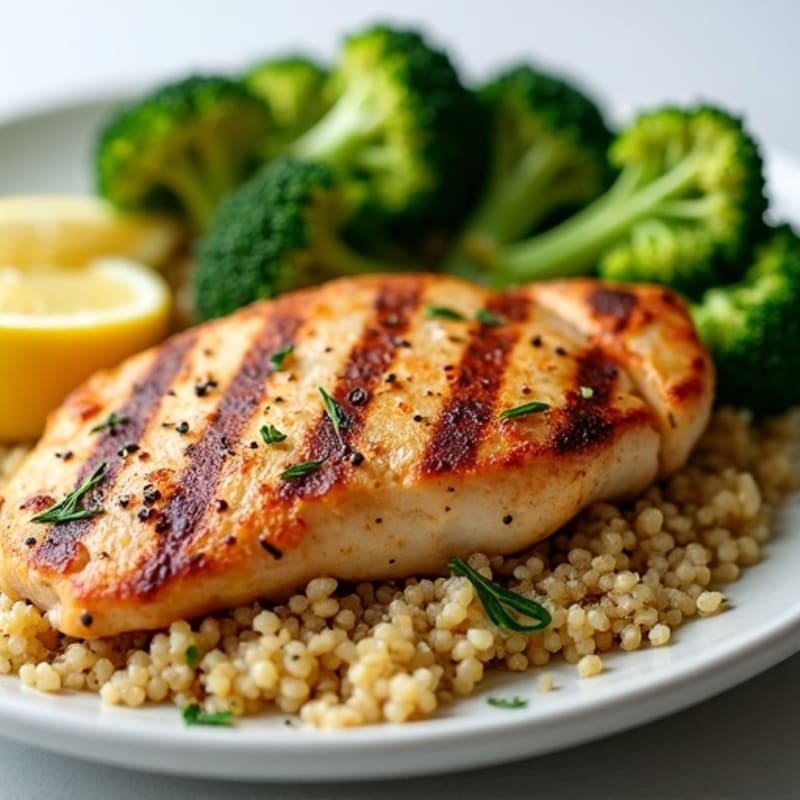 Grilled Chicken Breast with Quinoa and Roasted Broccoli