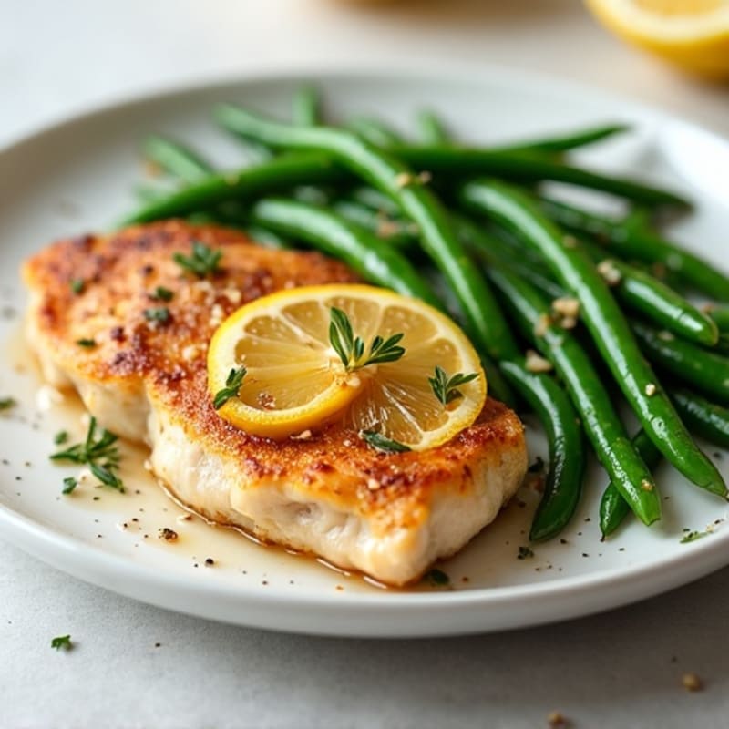 Lemon Garlic Pan-Seared Chicken with Roasted Green Beans
