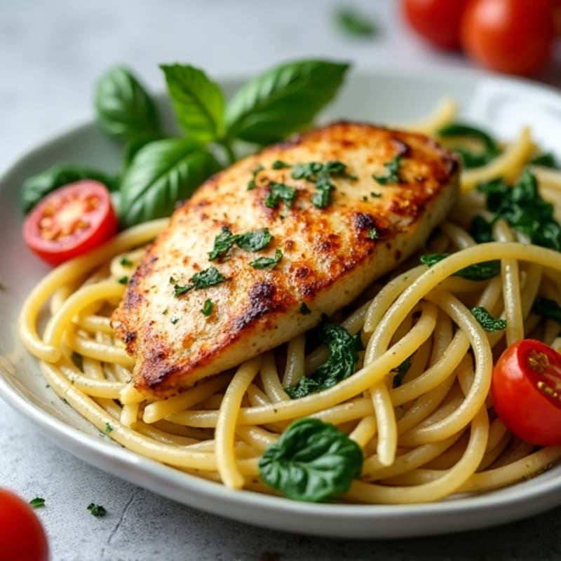 Pan-Seared Chicken with Creamy Pesto Whole Wheat Pasta