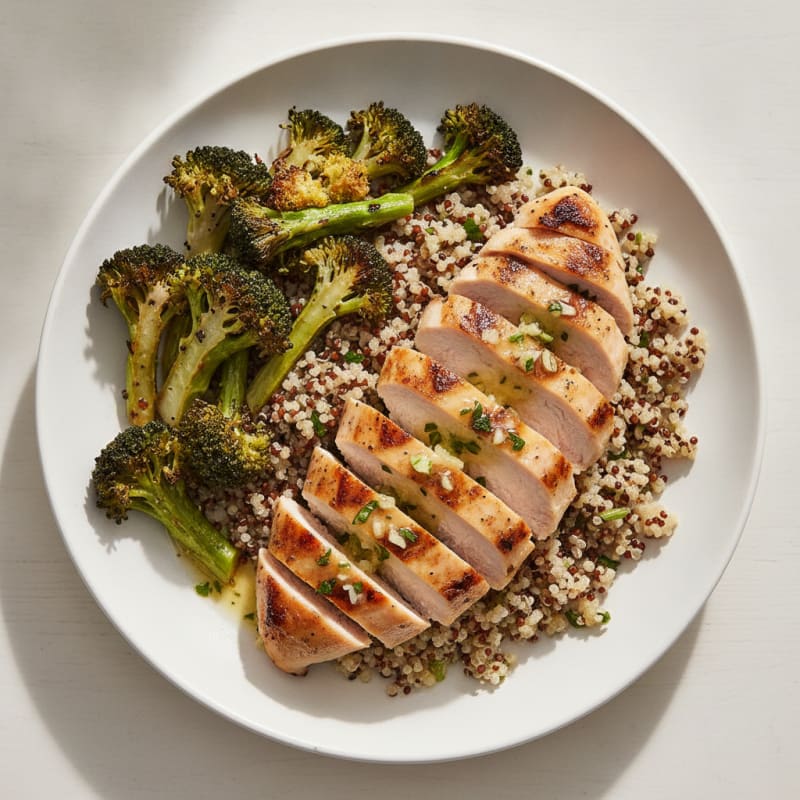 Grilled Chicken Breast with Quinoa and Roasted Broccoli