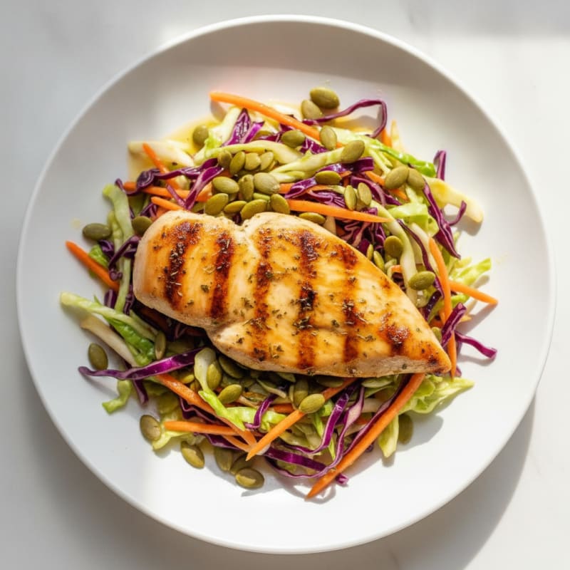 Grilled Chicken Breast with Crunchy Cabbage Slaw